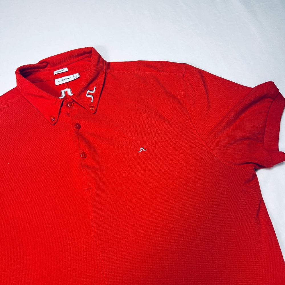 J.Lindeberg Mens Regular Fit Polo Shirt XL Red Short Sleeve Golf  Logo‎